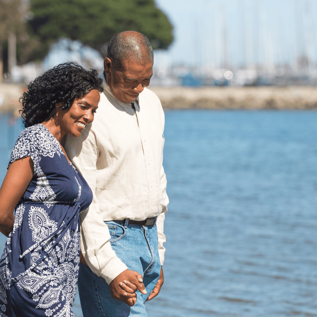 Beautiful waterfront scene with couple enjoying a day by the water, exemplifying ideal homes and lifestyle.