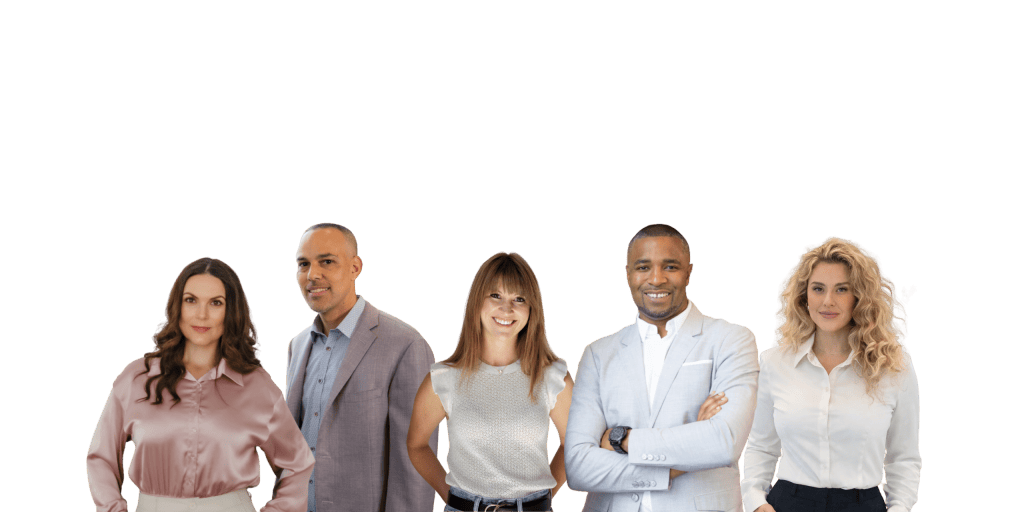Real estate team of Smart Home Choice Realty Group smiling outdoors.